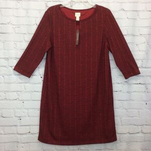 Chico's Tunic Dress Women's Size 2 (M/12) Red Ribbed Key Hole Neck 3/4 Sleeves
